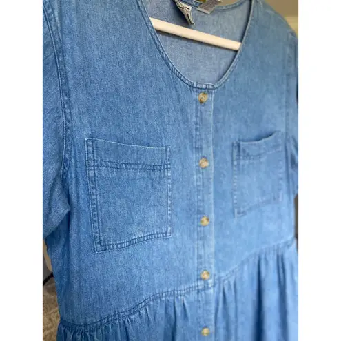 Vintage Boundary Waters Denim Dress Midi Button Front Pockets L Cottagecore 90s Blue Size L