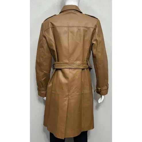 Vintage Jerry Lewis Women's Leather Coat Medium Brown Belted Double Breasted