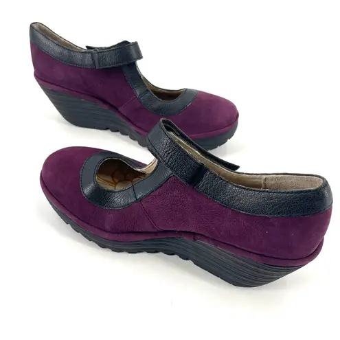 Fly London Leather Mary Jane Wedges Yert Potent Purple Comfort Shoe