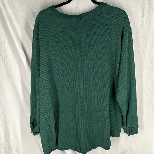 Dark Green Button Down Waffle Knit Long Sleeve Size undefined