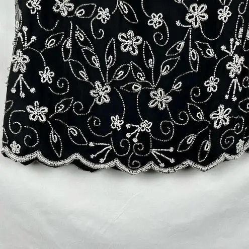 Laurence Kazar Beaded Floral Silk Lined Short Sleeve Blouse Medium