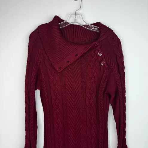 Red Cable Knit Sweater Dress Long Sleeve Turtleneck Pullover Size L