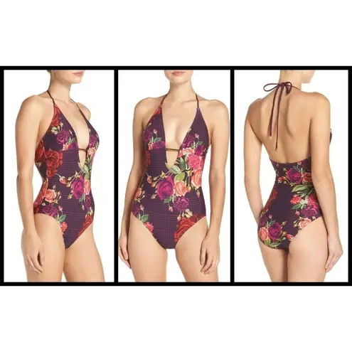 💕TED BAKER💕 Jusia Juxtapose Rose Halter One Piece Swimsuit ~ Floral US 6 NWT Black