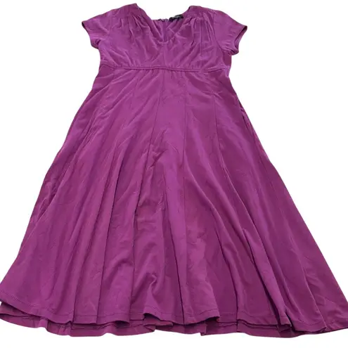 Eshakti Dress Womens 4 Purple Fit Flare Short Sleeve V Neck Pockets Cotton