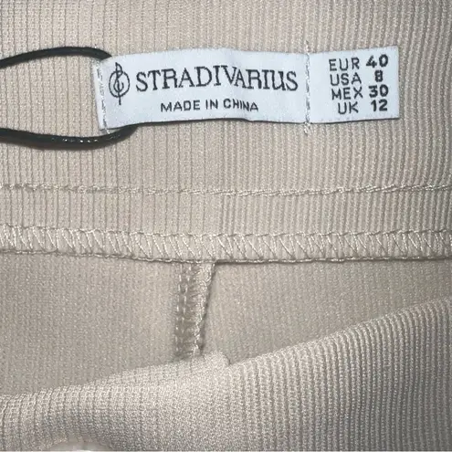 Stradivarius NWT  Beige Ribbed Tailered Wide Leg Pants - Size 8