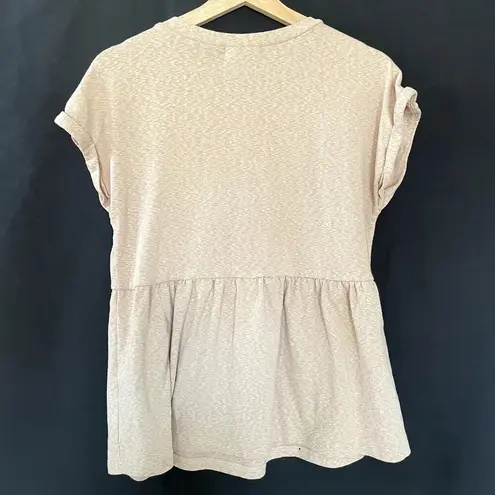 Hudson Bay light beige peach short sleeved shirt ruffle detail women's size S