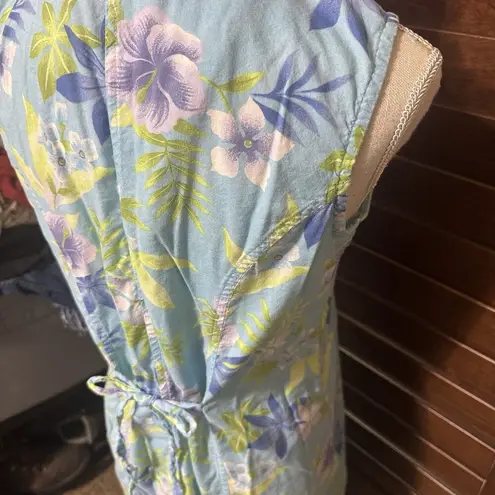 Erika Vintage Maxi Dress Size M Tropical Hawaiian Floral Sleeveless Blue 90s