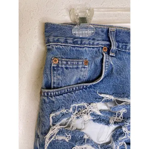 County Seat Vintage 90s Y2K Destroyed Cut Out Raw Hem Denim Jeans Shorts Sz 30 Blue