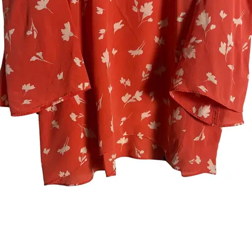 Shoshanna Bronwen Red Floral Print Cold Shoulder Square Neck Silk Top Size Small