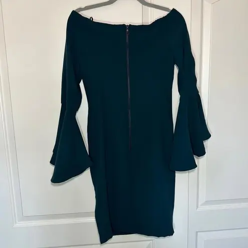 Bardot Solange Dress Teal Off Shoulder Bell Sleeve size Small / US 6