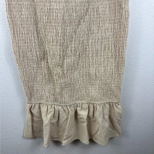 Simplee Apparel Simplee Smocked Dress Size Medium NWT Tan Boho Midi Ruffle Sleeve Summer Cotton - Image 3