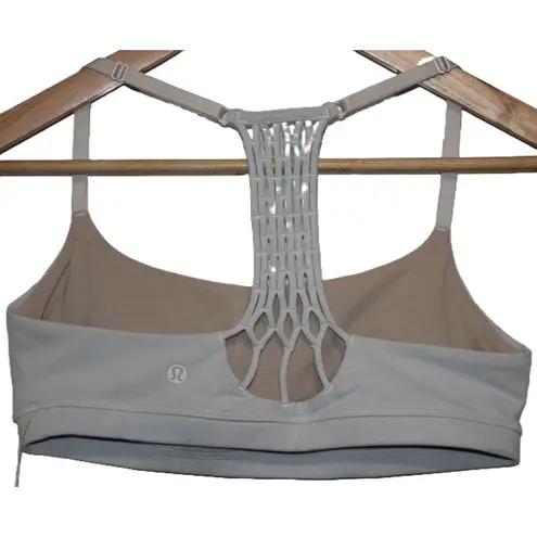 Lululemon Womens  Wunder Train Strappy Racer Gray Blue Athletic Sports Bra Size 8