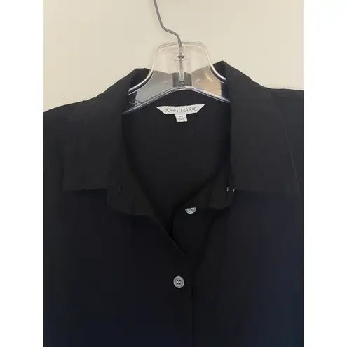 John Mark  Classic Black‎ Tiered Ruffle Back Button Up Shirt Blouse Top Medium