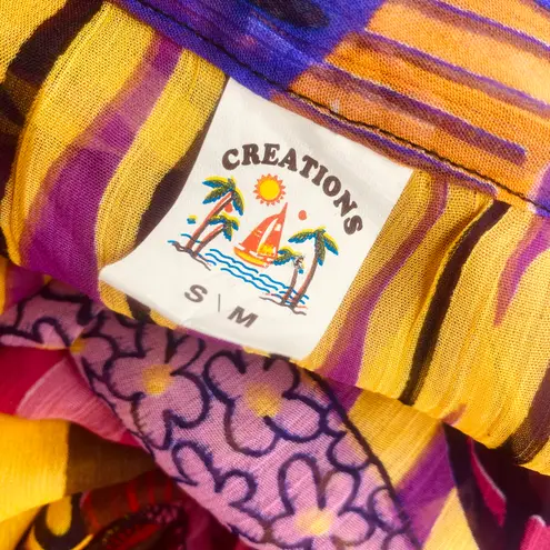 Creations Retro Colorful Abstract Sheer Tunic Swim Cover Blouse