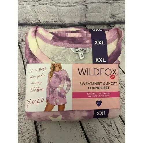Wildfox  Purple Tie Dye Stars Sweatshirt and Shorts Lounge Set‎ Size Large/XXL