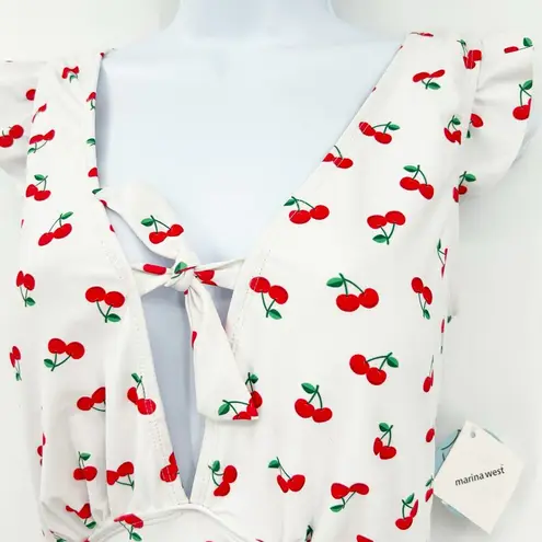 NWT Marina West Womens Beach UPF 50+ Tie Plunge Cherry One Piece Swimsuit Size L Red Size L