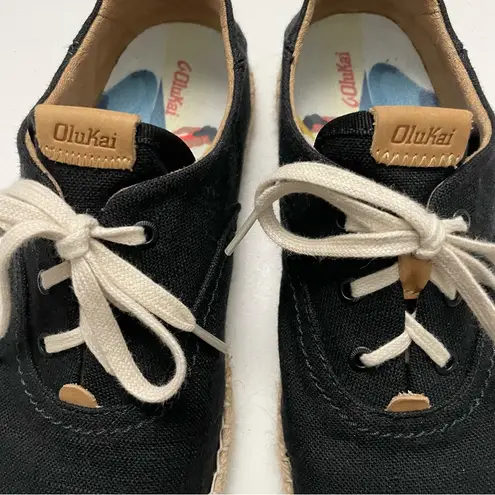 Olukai Kaula Pa‘a Lī Shoes Canvas Lace-Up Espadrilles Sneaker Slip Ons Black