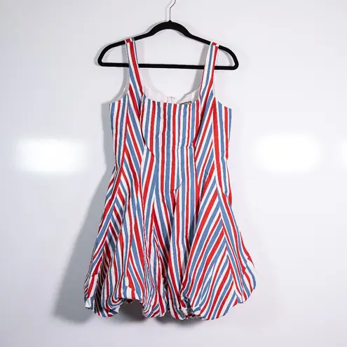 NEW Tuckernuck Sadie Americana Stripe Cotton Poplin Red Blue Wavy Stripe Dress S