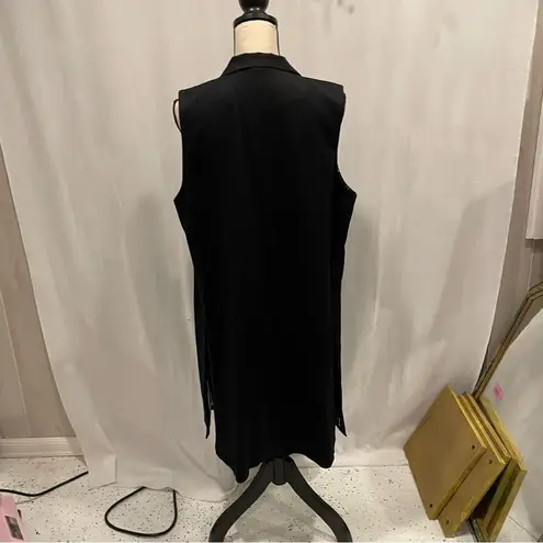 Black oversized open suit vest silky striped lining front pockets DR2 White Size L