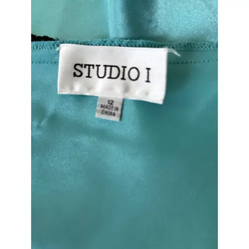 Studio I Studio I Teal Cami Tank Top Black Lace Trim Sleeveless Blouse