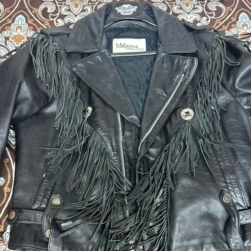 Vintage Wilson Black Leather Fringe Motorcycle Jacket Size undefined