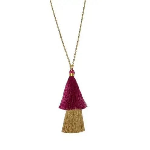 Lily Sky Tassel Necklace & Earring Set Gold & Pink