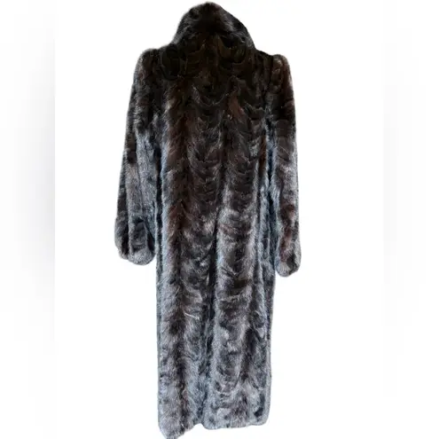 Luxurious Dark Chocolate Brown Mink Fur Long Winter Coat women size Large