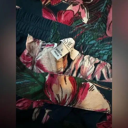 Patrons of Peace Dark Blue Tropical Floral Slit Stretch Tie Women’s Maxi Skirt L