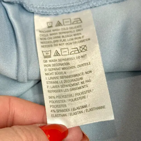 Dennis Basso Cloudy Blue Luxe Crepe Laser-Cut Ankle Pants Size Large Petite