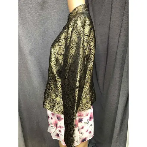 Metaphor Gold Black Brocade Asian style Jacket Mandarin Collar Womens XL