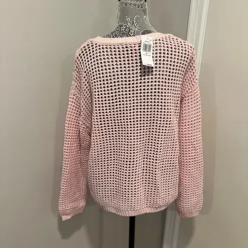 NWT Hooked Up Women’s Sz: XL Pink Open Knit Lover Round Neck Pullover Sweater.