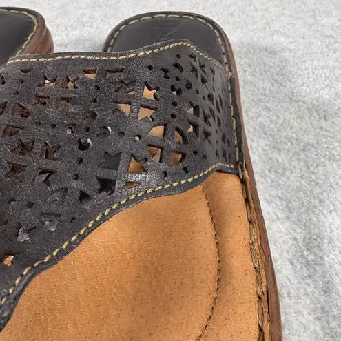 Women’s Born Leather Laser Cut Sandals Slip On Thong Black size 8