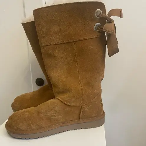 Koolaburra by Ugg Andrah Tall Chestnut Suede Boots Lace Up Back 8