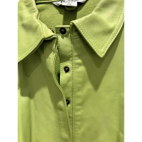 Peter Nygard Collection Lime Green Leather Front Knit Back Sleeves Jacket Large