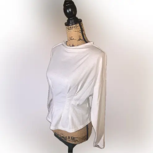 Pilcro Pleated Oatmeal Heathered Cream Raw Edge Long Sleeve Sweatshirt S