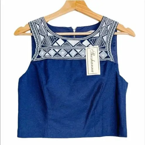 Shoshanna Avril Embroidered Geometric Sleeveless Crop Top Blue Size 6