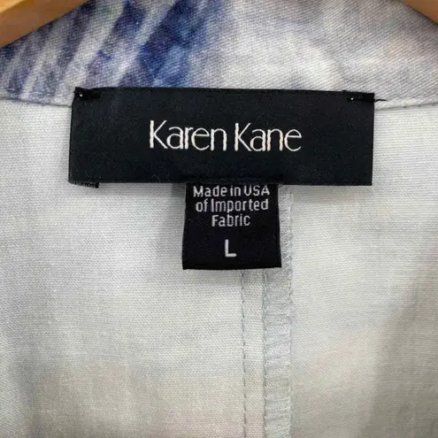 Karen Kane Blazer Jacket Womens Large Blue White Cotton Tropical Leaf Print