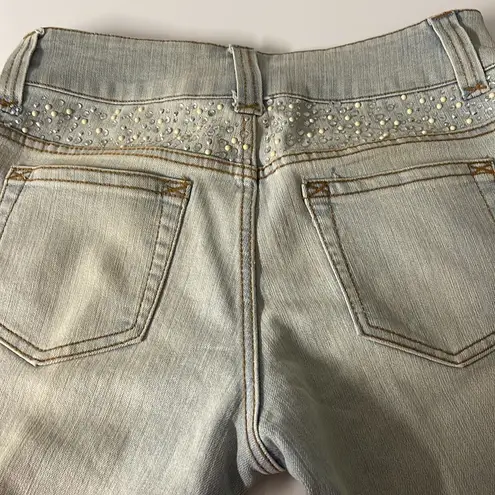 Cache Sparkly Rhinestone & Pearls Studded Light Wash Jeans size 8