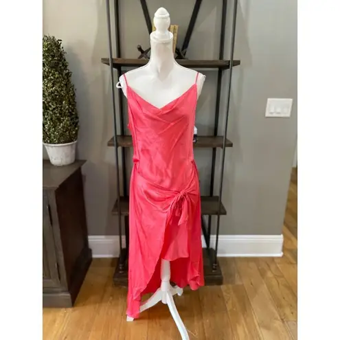 L'Agence Rose Silk Sarong Wrap Skirt Midi Dress Coral Rose Womens Size 8