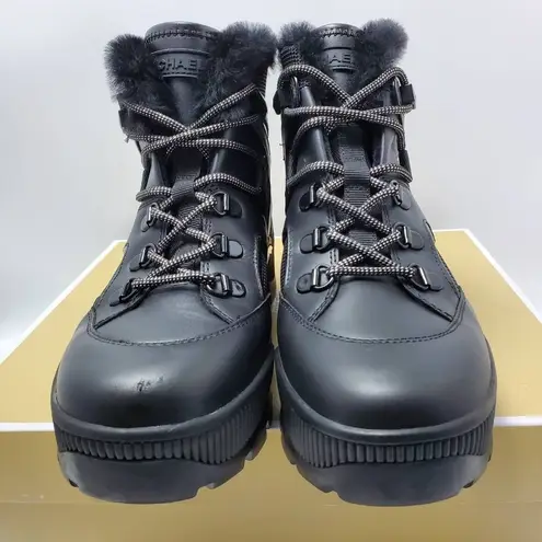 Michael Kors  Womens Brooke Leather And Scuba Boot Bootie Fur Lined Size 7 Black