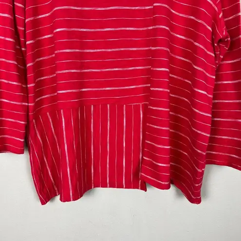 Habitat Top Womens Large Red Stripe Asymmetrical 3/4 Sleeve Clothes To Live In L