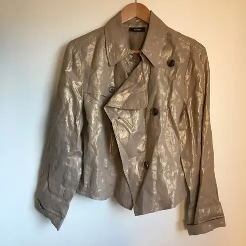 Alfani Metallic Short Trench Coat Jacket Blazer Double Button Down Size M Gold Size M