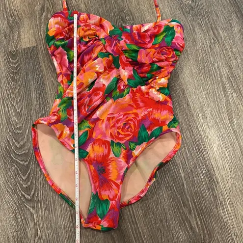 One Piece Vintage 90s swimsuit floral bright tropical slimming Small