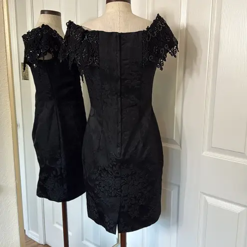 Scott McClintock vintage bedazzled jacquard goth pencil dress Black Size 10