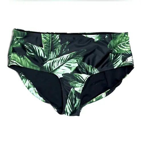 Albion Fit black and green tropical leaf print Midi Bikini tankini Bottom L Size L