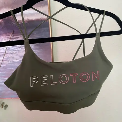 Peloton  Olive Speed Up Activewear Work out Strappy Logo Sports Bra size S