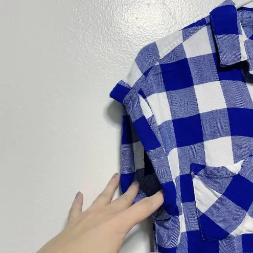 Rails Blue and White Buffalo Checkered Flannel Short Sleeve Button Down Top