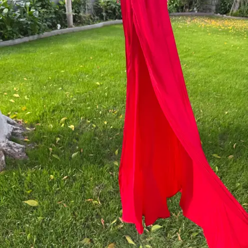 Sisters The Label Red Cowl Neck 100% Silk Maxi Dress Rhinestone Straps