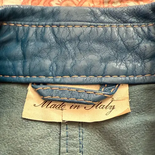 Italian Vintage | LA MATTA Teal Blue Blush Button Knit Armscyes Leather Vest