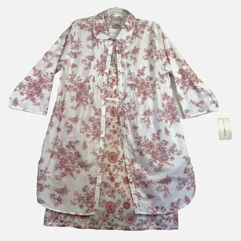 Laura Ashley Nightgown Robe Women M/L White Red Toile Cottage Coquette Housecoat